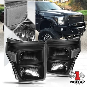 Black Housing Clear Corner Headlight Lamps for 11-16 Ford F250-F550 Super Duty - Picture 1 of 5