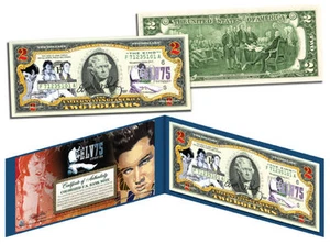 ELVIS PRESLEY 75 CUMPLEAÑOS *LEGAL EE. UU. AUTÉNTICO BILLETE DE REGALO* COLOREADO 2 DÓLARES - Imagen 1 de 1