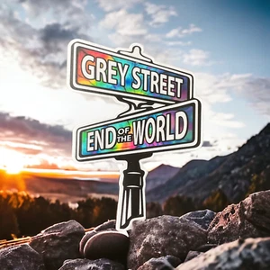 Pegatina de letrero tie dye gris Street End of the World bofetada 3,2" x 2,3" acabado mate - Imagen 1 de 1