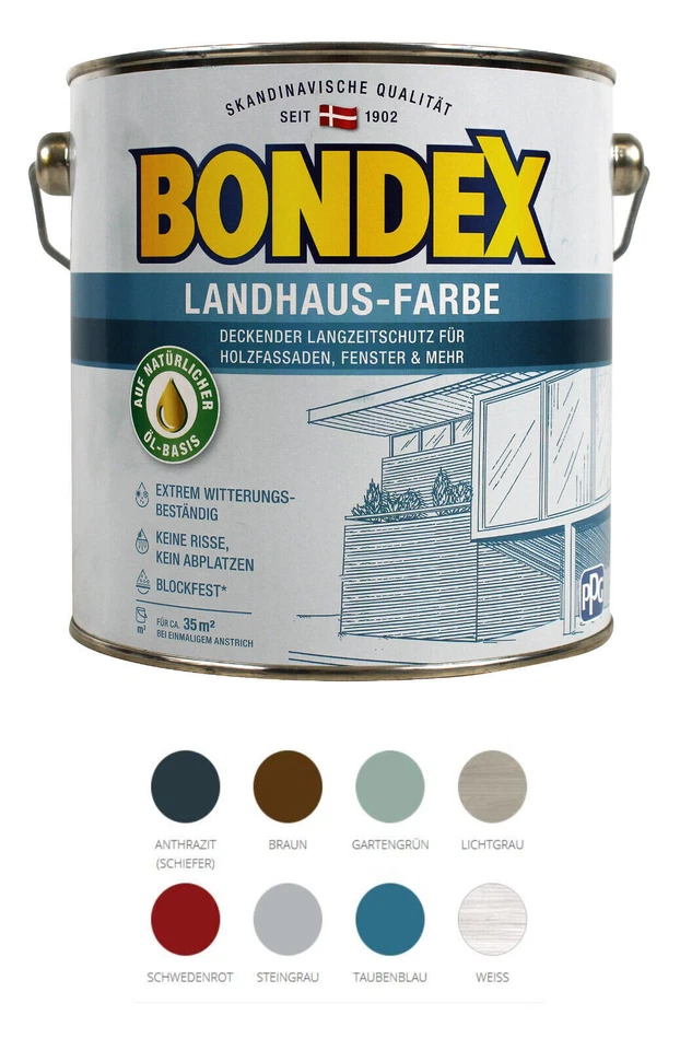 BONDEX LANDHAUS-FARBE - 2.5 LTR Holzlasur Witterungsbeständig Decklackierung - Bild 1 von 1
