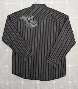 Anchor Blue Shirt Mens XL Black Striped Long Sleeve Button Up Skulls Skater Y2K - Picture 1 of 18