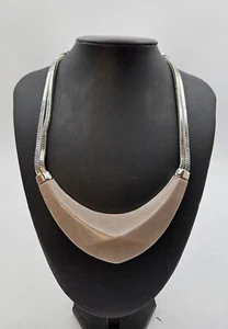 Vince Camuto Gray Leather Silver Tone 18" Collar Statement Necklace - Picture 1 of 4