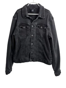 H and M Jacket Boys 18 Kids Jean Denim Casual Fall Basic Trucker Black Button Up - Picture 1 of 15