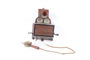 altes Holz Telefon Wandapparat Wandtelefon Holzgehäuse um 1900 mit Kurbel - Picture 1 of 24