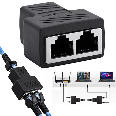 Ethernet Splitter RJ45 1 to 2 Ways Female Connector Adapter LAN Network Extender - Image 1 of 4