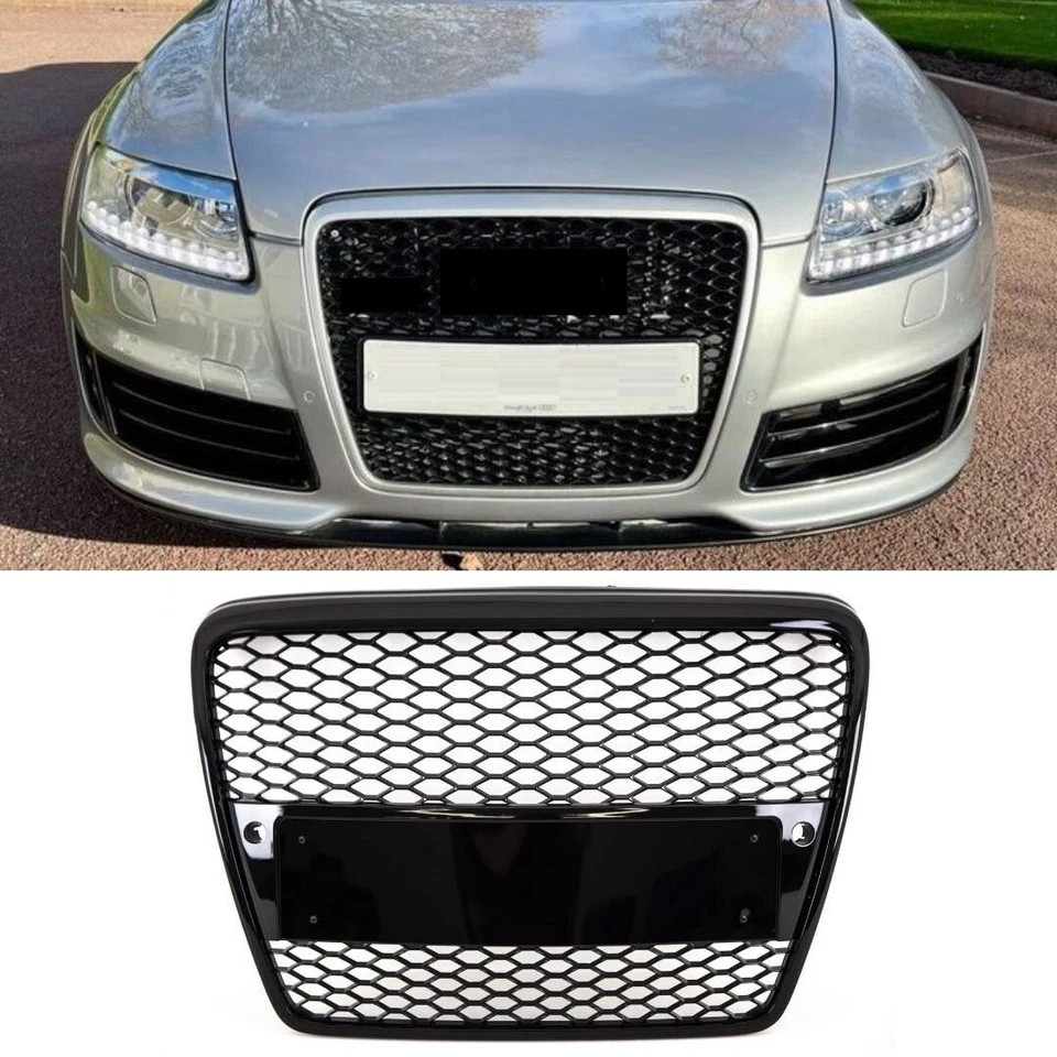 TRADE VEHICLE PARTS Fits Audi A6 S6 2008-2011 Front Main Grille Gloss Honeycomb RS6 Style Badgeless