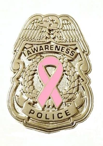 Cinta Rosa Insignia Policía Concientización Cáncer de Mama Cuello Gorra Enchapada en Plata Nuevo - Imagen 1 de 6