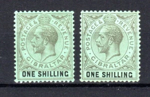 Gibraltar 1912-24 1s x 2 shades STB between SG 81 and 81d MH - Picture 1 of 1