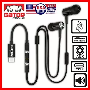 USB-C Type C Connector Earphones Headphones Earbuds Bass Stereo MIC Wired AUX BL - Picture 1 of 9