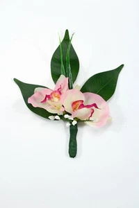 Silk Orchid Pin Boutonniere Groom Best Man Prom Wedding Quinceanera Corsage - Picture 1 of 6