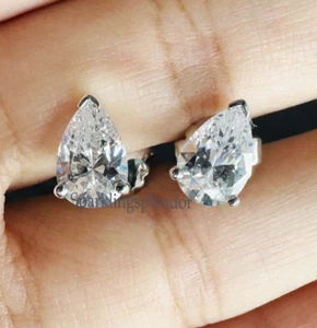 3.0 Carat Pear Cut Moissanite Stud Solitaire Earrings For Women Birthday Gift's - Picture 1 of 10