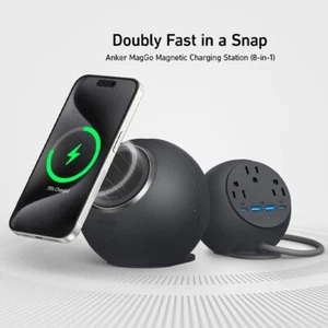Anker Magnetic Charging Station 8-in-1 Power Strip 15W MagSafe Wireless Charger - Picture 1 of 7