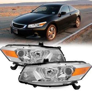 For 2008-2012 Honda Accord Coupe Halogen Projector Chrome Housing Headlights - Picture 1 of 6