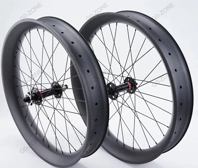 26er Carbon Fiber Fat Bike Wheelset Tubeless Hookless Snow Sand Wheels 32 Holes - Image 1 of 4