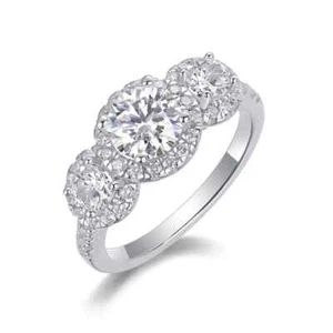 1CT Moissanite Engagement Ring 3 Stone 925 Sterling Silver Women Pass Tester - Picture 1 of 11