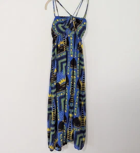Anthropologie Joao Incerti Träger bedruckt Cutout Midikleid blau schwarz Small S - Bild 1 von 10