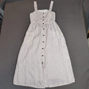 Artisan NY Linen Dress Button Front Rusty Stripes Lagen Look Size 8 Vacation - Picture 1 of 10