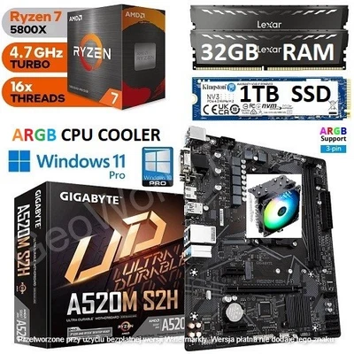 AMD Ryzen 7 5800X + 32GB RAM + 1TB SSD + GIGABYTE A520M Motherboard Bundle