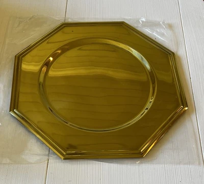 Set of 4 Vintage Brass Plated Stackable Charger Dinner Plates Octagon 11” Nice!! - Image 1 of 4
