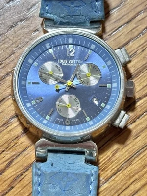 Louis Vuitton Chronometer Blue Face + Band Women’s Watch Runs Perfectly 9.5 Inch - Image 1 of 4