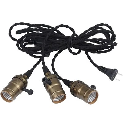 C-9. Pendant Light Cord PVC 25FT Dimming Switch Triple E26 Sockets DIY Hanging - Image 1 of 2