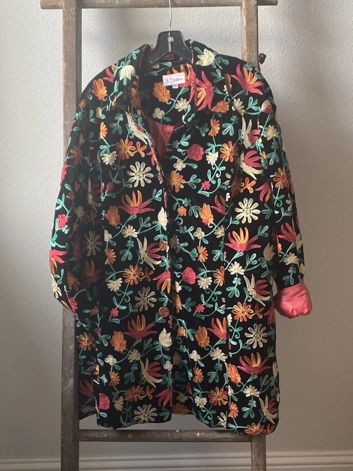 3 SISTERS XXL JACKET Black Embroidered Floral Swing BOUTIQUE UNIQUE COAT - Image 1 of 4