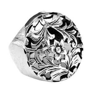 ARTISAN ISRAEL Sterling Silver Ornate CUT OUT FLOWER Dome Ring~Size 6.5 - Picture 1 of 5