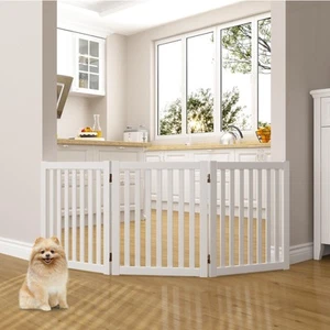 Wooden Freestanding Pet Gate, 24 Inch 3 Panel Step Over Fence, Expands Up to ... - Picture 1 of 9