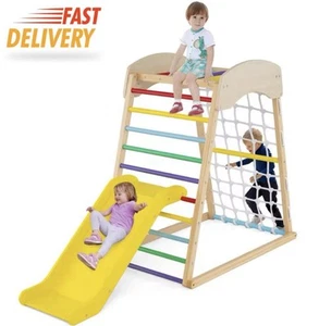 4-in-1 Jungle Gym Wooden Indoor Toddler Playground w/Slide-Colorful - Picture 1 of 6