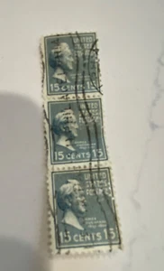 (3) 1938 US Stamp Plate Block #820 15-Cent Blue James Buchanan USED - Picture 1 of 1