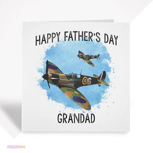 Biglietto personalizzato Spitfire festa del papà per papà nonno stepdad - aereo militare seconda guerra mondiale - Foto 1 di 7