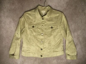 Chicos Jacket Womens 1 White And Gold Pattern Button Up Long Sleeve Pockets - Picture 1 of 10