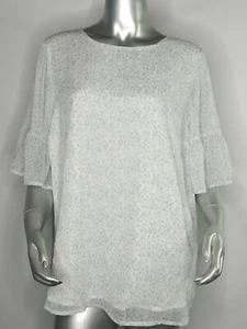 Ava & Viv Women's Shirt Short Bell Sleeve Lined Cream Blue Size X - Picture 1 of 9