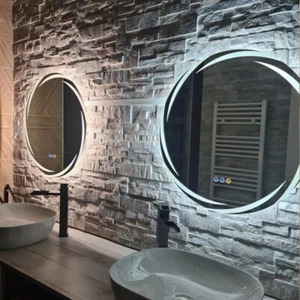 Round LED Bathroom Mirror with Backlit Anti Fog 3 Color Lighting Dimmable Touch - Picture 1 of 18