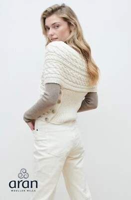 Suéter Aran Irish Crossover Wrap 100% Premium Lana Merino Cable Hecho en Irlanda Foto 1 de 3