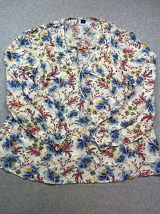 Old Navy Womens Shirt Blouse Medium White Flowers Boho Hippie Peasant Casual - Picture 1 of 11