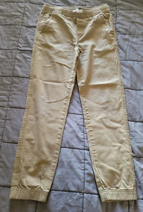 Tommy Hilfiger Logo Tan/Beige Khaki Elastic Drawstring Pants Youth Boys M 12/14 - Picture 1 of 3