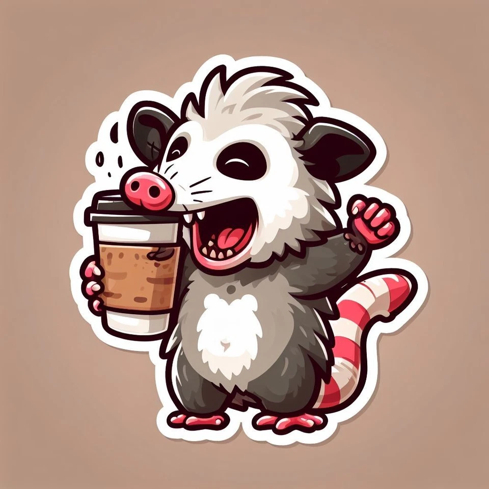 Funny Opossum Coffee Meme 3" Sticker Decal - Image 1 of 1