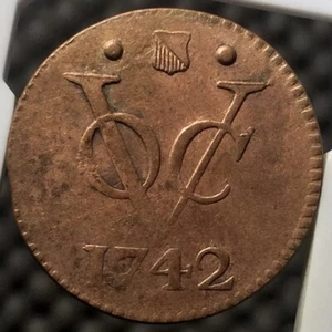 NETHERLANDS INDIES VOC 1742 UTRECHT DUIT #04 KM111 shield between dots - Bild 1 von 2