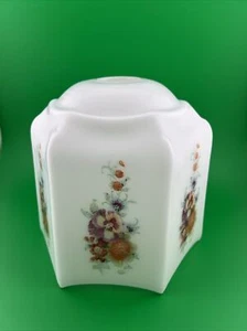 Antique Glass Lamp Shade. Six Sided Lamp Hand Painted Floral On Frosted Glass - Picture 1 of 5