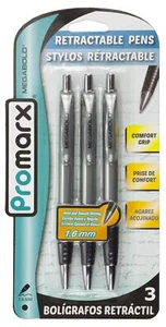 Megabold Retractable Ballpoint Pens with Comfort Grip 1.6 Mm Black 3 Count - Picture 1 of 5