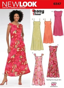 NEW LOOK SEWING PATTERN 6347 MISSES 10-22 EASY DRESS W/ LENGTH & SLEEVE OPTIONS - Picture 1 of 10