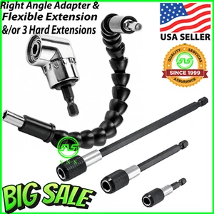 Right Angle Drill Adapter Flexible EXTENSION Bits 1/4" Hex Shank Hard Extensions - Picture 1 of 27