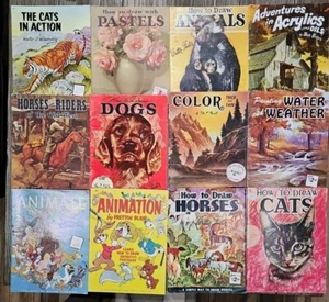 12 How to Draw Walter Foster Art Cats Dogs Animals Horses Color Books 1950's - Picture 1 of 16