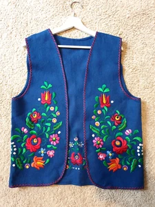 Vtg Hungarian Felted Wool Hand Embroidered ooak waistcoat crewel vest jkt m l - Picture 1 of 11
