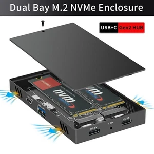 Dual Bay M.2 NVMe SSD Enclosure USB 3.2 Gen2 10Gbps Type-C HUB - Afbeelding 1 van 10