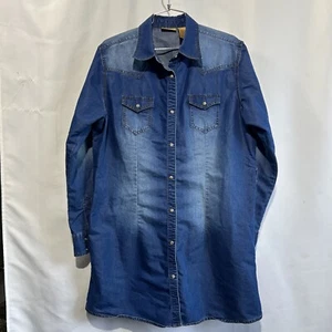 Wrangler Retro Pearl Snap Western Button Down Denim Shirt Dress Womens Sz XL - Picture 1 of 9
