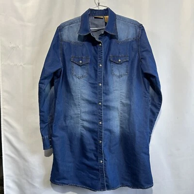 Wrangler Retro Pearl Snap Western Button Down Denim Shirt Dress Sz XL No BELT** - Image 1 of 4