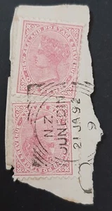 New Zealand: 1882-1885 1d Queen Victoria Pair with Dunedin 1892 Postmark - Picture 1 of 2