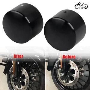 Black Front Axle Nut Covers For Harley Dyna Low Rider Super Glide 04-07 Touring - Picture 1 of 12